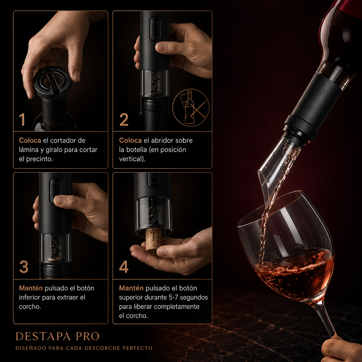 DESTAPA ProCork — Abridor de Vino Eléctrico